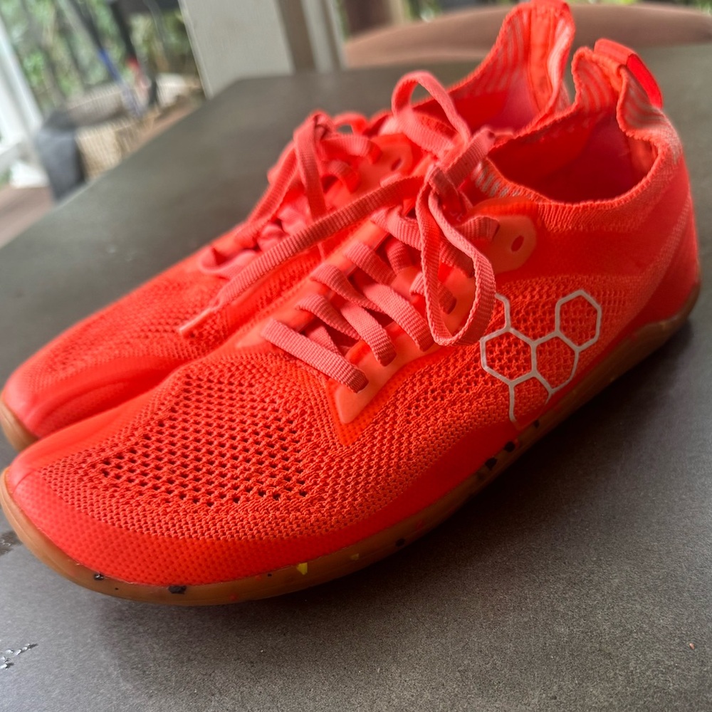 VIVOBAREFOOT geo racer knit shoes in bright orange, flame orange color size 38